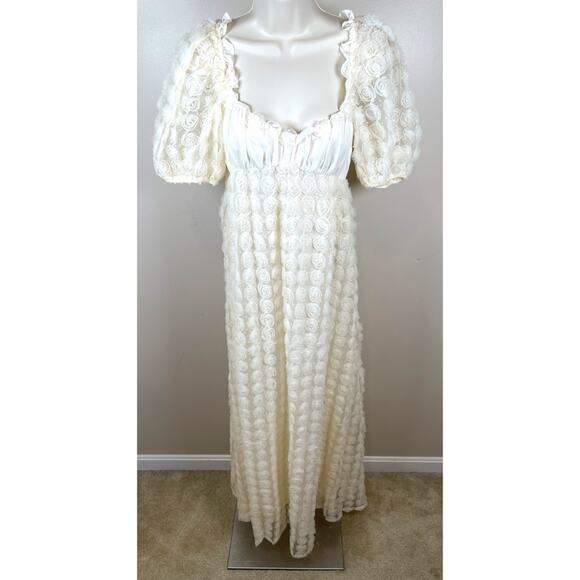 FOR LOVE & LEMONS Josey Rosette Puff Sleeve Bridal White Maxi Dress Size XXS - Picture 4 of 10